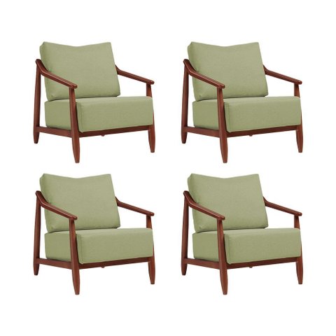 Kit 4 Poltronas Decorativa Vita Estofada Boucle Verde Oliva - Imbuia