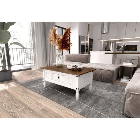 Mesa de Centro Retangular com 1 Gaveta em Madeira Maciça