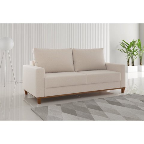Sofá Fixo 3 Lugares Linho Bege Lívia 180cm