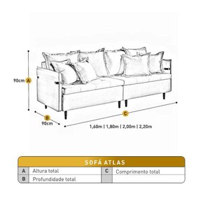 Sofá Fixo Atlas 3 Lugares Luxo 200cm Castellar Móbile Bege