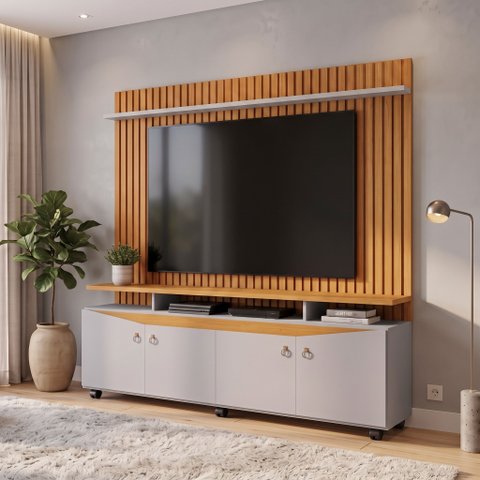 Estante Ripado para TV até 65 Polegadas MDF 169CMX191CM Conceito Candian Amarelo