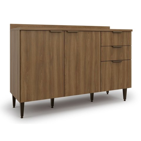 Balcão para Cozinha 2 Portas 3 Gavetas Paris Marrom/Nogal Manchester