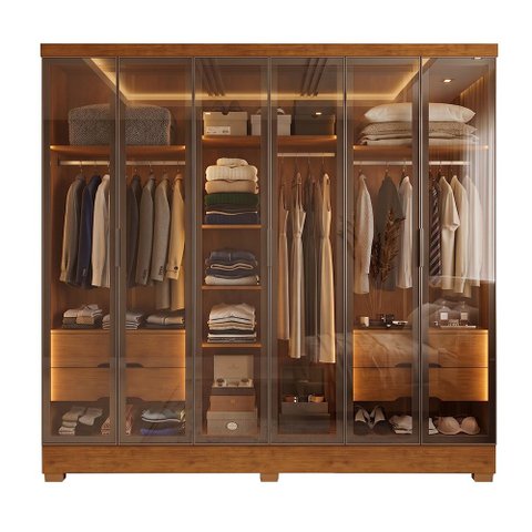Guarda Roupas Casal 6 Portas Reflecta com LED 4 Gavetas Mavie