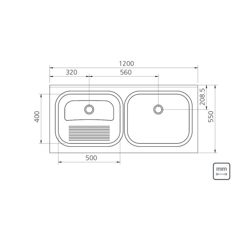 TANQUE DUPLO DE APOIO EM ACO INOX ACETINADO 120X55CM 2C 30+3 - 2