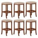 Ver imagem 1 de Kit 6 Banquetas Alta Estofada Barcelona 38x74cm Bancada Bar Madeira Maciça Castanho Suede Bege - CCS
