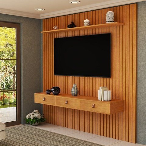 Painel para TV até 60 Polegadas Ripado MDF 250CMX229CM Royale Naturale Yescasa