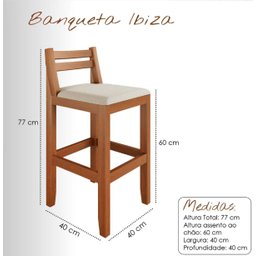 Kit 3 Banqueta Madeira Linho para Bistro ou Ilha 0,98cm - 4