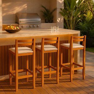 Kit 3 Banqueta Madeira Linho para Bistro ou Ilha 0,98cm