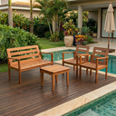 Ver imagem 1 de Conjunto para Jardim com 1 Sofá 2 Poltronas 1 Mesa de Centro Madeira Maciça Cairo sem Almofadinha Yescasa Marrom