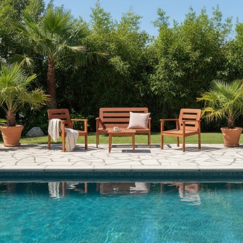 Conjunto para Jardim com 1 Sofá 2 Poltronas 1 Mesa de Centro Madeira Maciça Cairo sem Almofadinha Yescasa