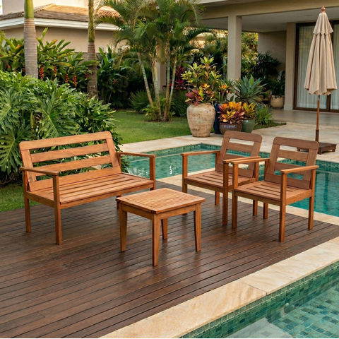 Conjunto para Jardim com 1 Sofá 2 Poltronas 1 Mesa de Centro Madeira Maciça Cairo sem Almofadinha Yescasa