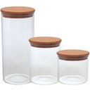 Ver imagem 1 de Kit Jogo 3 Potes Vidro Hermético com Tampa Bambu 300/500/1,2