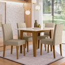 Ver imagem 1 de Conjunto Mesa de Jantar Kate 120cm 4 Cadeiras Jade Revestidas em Suede Cavalho/Bege/Off White