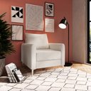 Ver imagem 1 de Poltrona Decorativa Davos 1 Lugar Estrutura Eucalipto Pés em Alumínio Tecido Linho 75cm Branco Off White