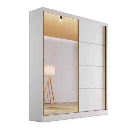 Guarda-roupa Solteiro Espelho 1,80m 100%mdf - Veneza-branco - Bianchi Móveis