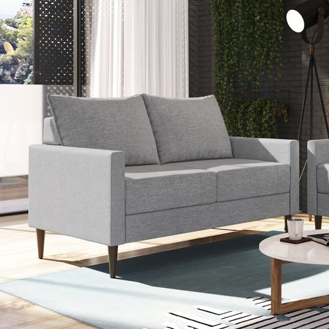 Sofá Living Fideris 2 Lugares Estrutura e Pés em Eucalipto Tecido Linho 1,25m Cinza