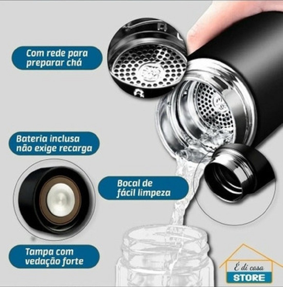 Garrafa Térmica Inox a Vácuo Termômetro Display Led 500 Ml Smart Cup Garrafa Térmica Inoxidável em L - 6
