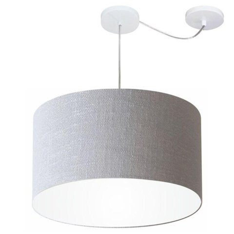 Lustre Pendente Cilíndrico com Desvio de Centro Md-4167 Cúpula em Tecido 60x30cm Rustico Cinza -