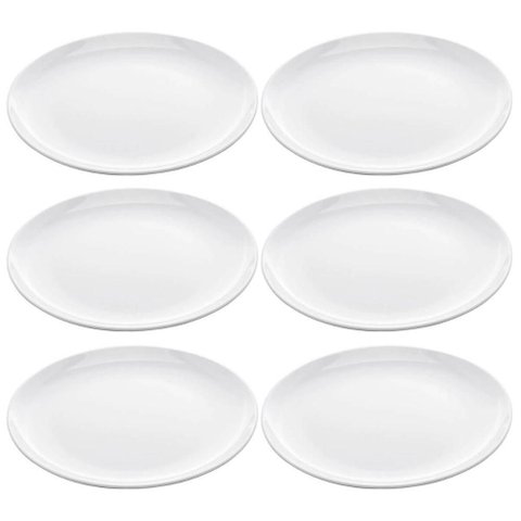 Kit 6 Pratos Brancos Rasos 25cm Melamina Refeição Redondos Lisos Milão Lyor