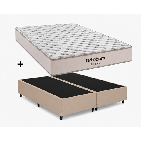 Cama Base Casal Bipartido Bege Colchão Fit D45 Espuma 138x188 - Ortobom