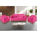 Ver imagem 2 de Kit Sofá 3 Lugares e 2 Poltronas Beny Viena Para Sala de Estar Suede Pink - Madeira Prima Deccor