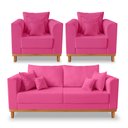 Ver imagem 1 de Kit Sofá 3 Lugares e 2 Poltronas Beny Viena Para Sala de Estar Suede Pink - Madeira Prima Deccor