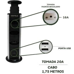 Torre de Tomada 3 Tomadas e Usb Multiplug Retratil Hafele - 5