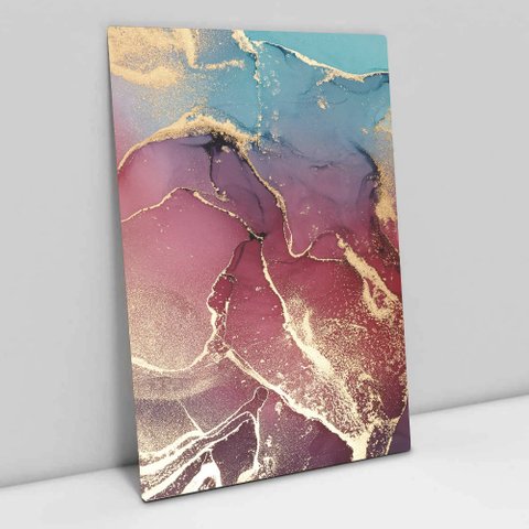 Quadro Decorativo em Canvas Abstrato Mármore Rosa e Azul Perolado TaColado Borda Infinita 60 x 40cm