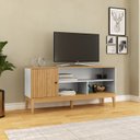Ver imagem 1 de Rack 136cm Pés em Madeira Maciça 1 Porta Linha Riscado 36x63x136 cm Bege