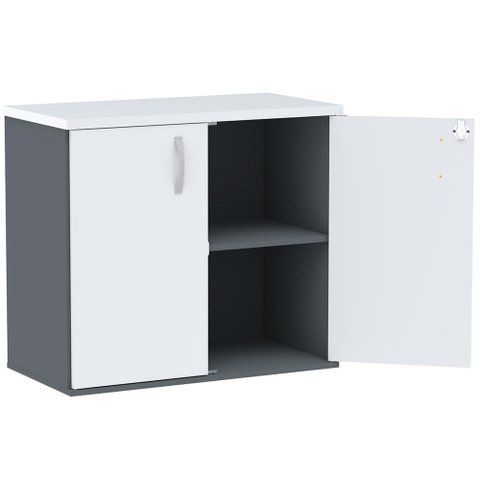 Armário Baixo PE25 Pandin 80 cm (largura) em MDP Cor Grafito e Branco com Duas portas