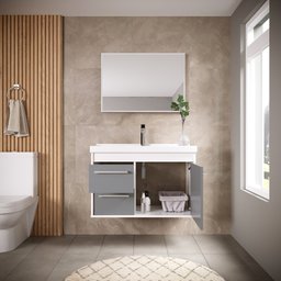 Gabinete Banheiro Mdf com Pia Cuba - Potenza Gianduia - 5