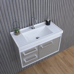 Gabinete Banheiro Mdf com Pia Cuba - Potenza Gianduia - 9