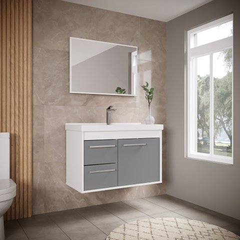 Gabinete Banheiro Mdf com Pia Cuba - Potenza Gianduia