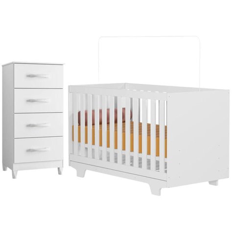 Berço Nacional Life 2217 com Cômoda Mobi 04 Gavetas Branco Flex - Móveis Albatroz