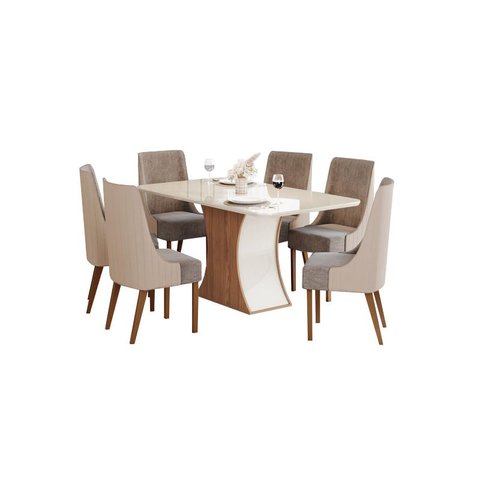 Mesa Jantar Luiza 160 6 Cadeiras Ivy Bege - Henn