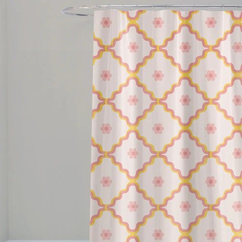 Cortina para Box Banheiro Antimofo Poliéster 198x180cm - Retrô Amarela