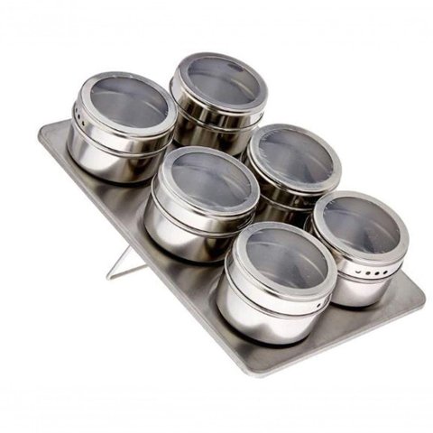Jogo com 6 Porta Condimentos em Inox com Suporte Retangular 23.5 Cm - Mimo Style - Ai1401