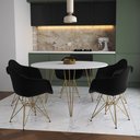 Ver imagem 1 de Mesa Jantar Redonda 110cm Branca Clips 3 Pés com 5 Poltronas Eames Eiffel Pretas Base Dourada