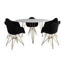 Ver imagem 2 de Mesa Jantar Redonda 110cm Branca Clips 3 Pés com 5 Poltronas Eames Eiffel Pretas Base Dourada