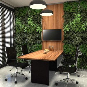 Conjunto Escritório Mesa de Reunião 1,80m Painel Tv Ng F5 Cor:nogal com Preto