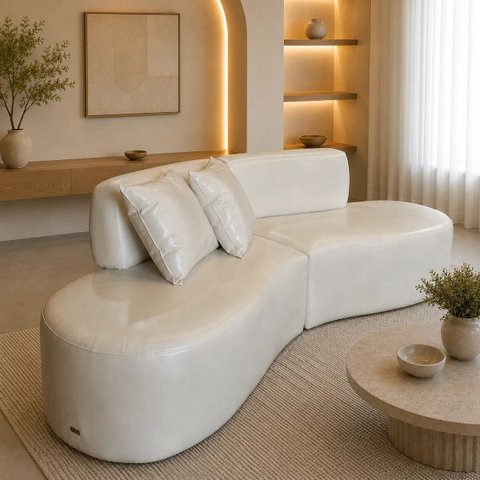 Sofá Curvo Orgânico Virginia 300cm Sala Corino Modena: Creme