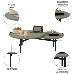 Mesa de Centro para Sala Redonda Dupla Industrial Charlie D04 Alecrim/preto - Mpozenato - 3