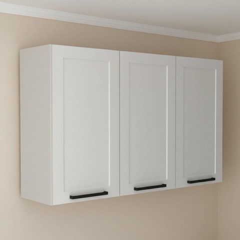 Armário Aéreo 3 Portas Americana Almofada 70cm TM1310 MDF Grazi Branco