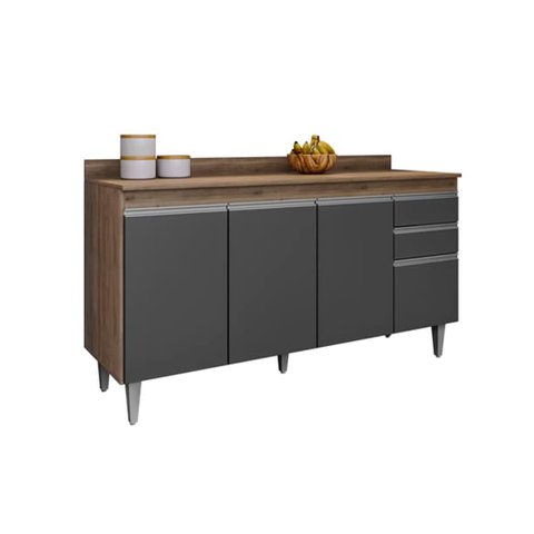 Balcão Ayla 150cm 4 Portas C/ Tampo Freijó com Grafite - Vallisa Decor