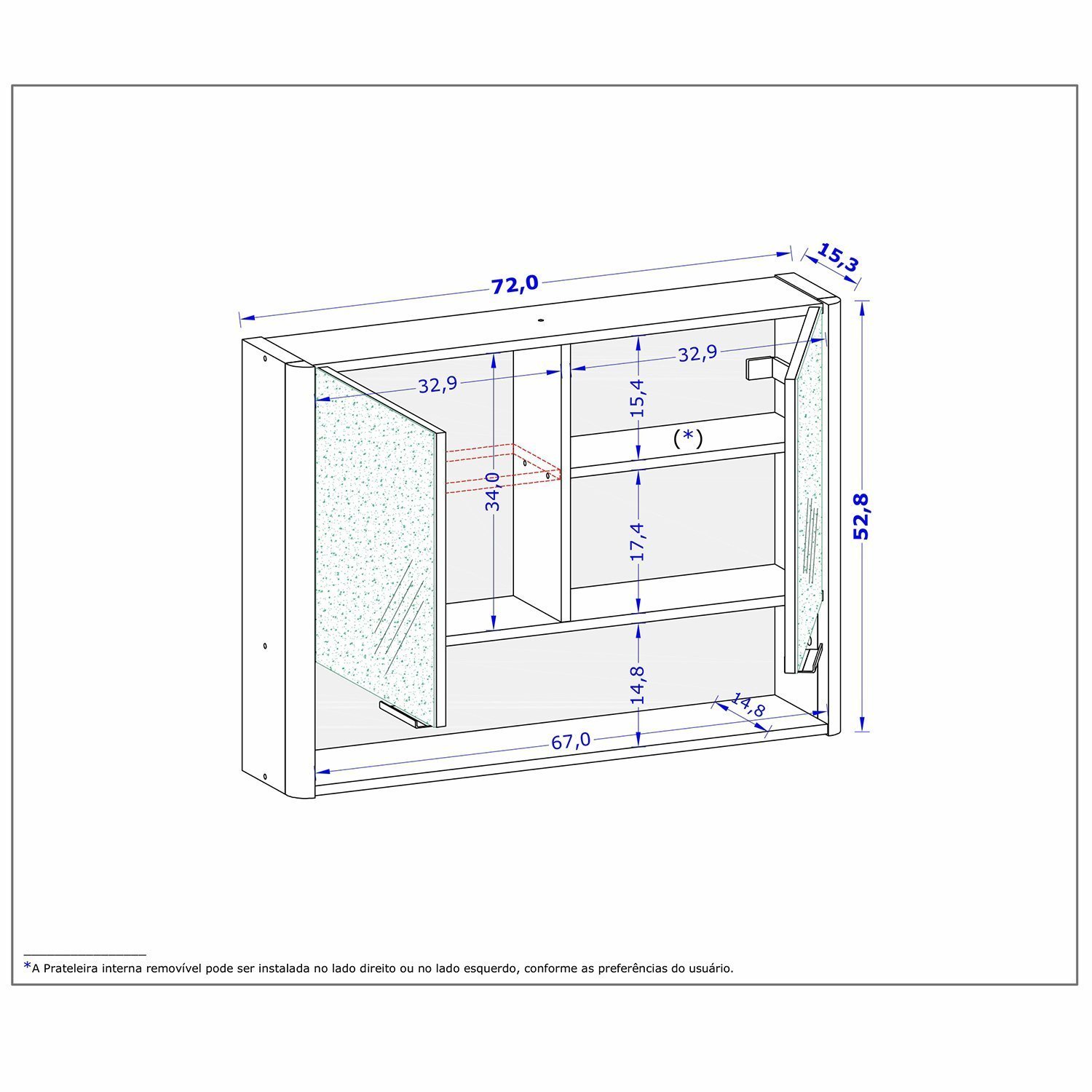 Espelheira para Banheiro Santorini Cantos Curvos 72cm - 4