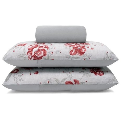 Jogo Cama King Basic Rolinho 3 Peças 100% Malha Algodão Estampa:Tainara Vermelho