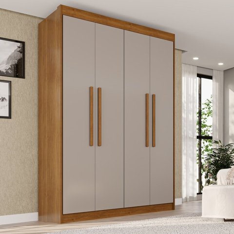 Guarda-Roupa 4 Portas 3 Gavetas 100% MDF Veneza Off White/Cinamomo