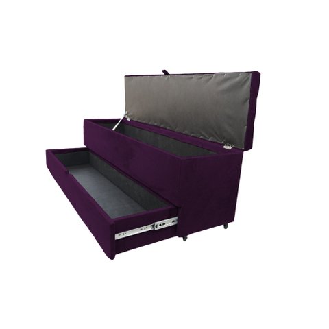 Recamier Puff Baú Sapateira com Gaveta 1,38cm para Cama Box Padrão - Roxo