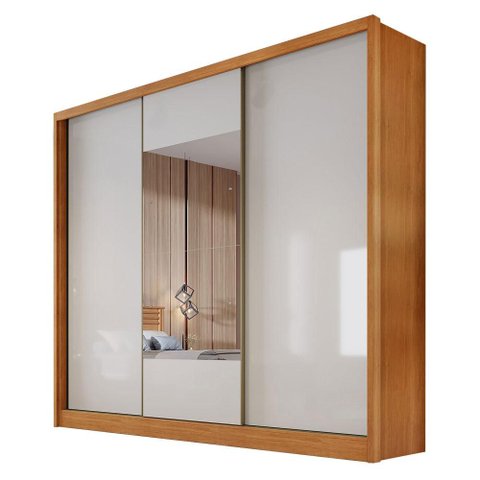 Guarda Roupa Casal Medelim 3 Portas 8 Gavetas com Espelho Cinamomo Fendi - Novo Horizonte