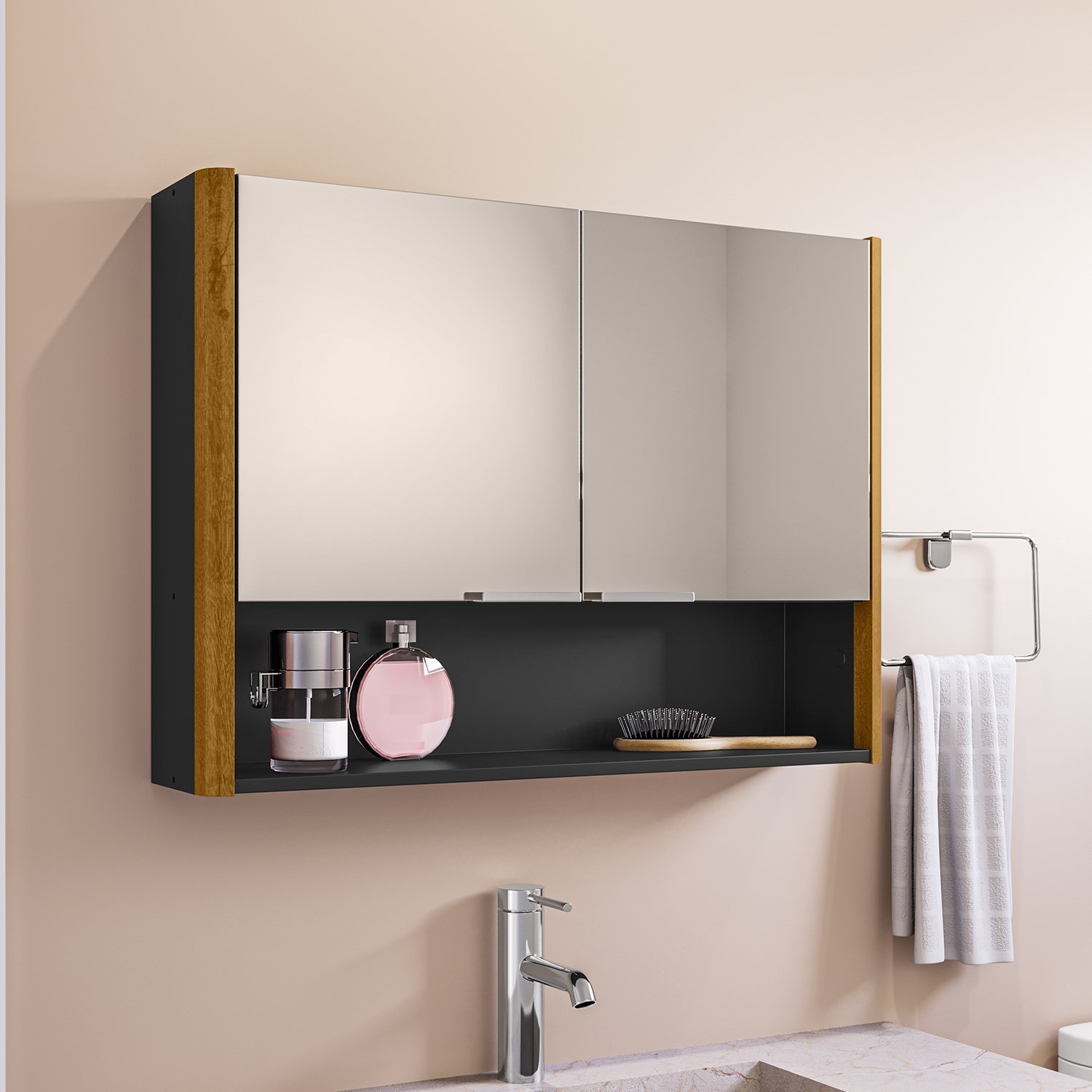 Espelheira para Banheiro Santorini Cantos Curvos 72cm